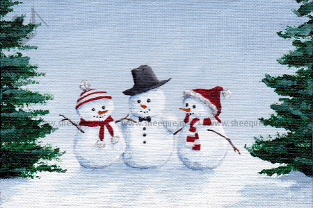 kunst kaart sneeuwpopjes op een rij
